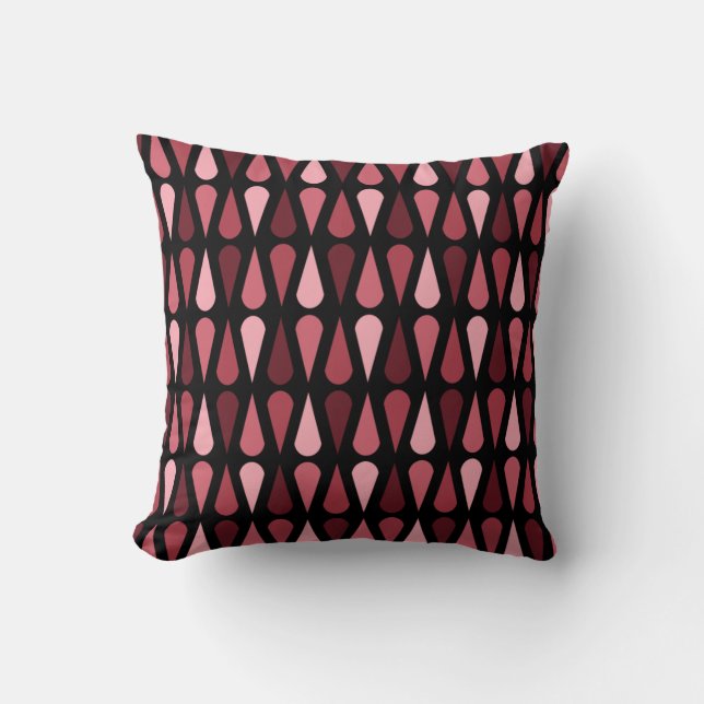 Retro Midcentury Teardrops Black Red Cushion (Front)