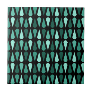 Retro Midcentury Teardrops Black Turquoise Ceramic Tile