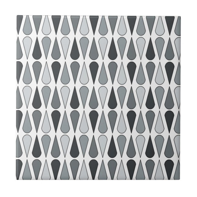 Retro Midcentury Teardrops Gray Ceramic Tile (Front)