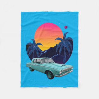 Retro Midnight Funny Clic Car Western Sunset Fleece Blanket