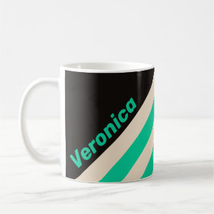 Retro Midnight Mint Stripes with Name Coffee Mug