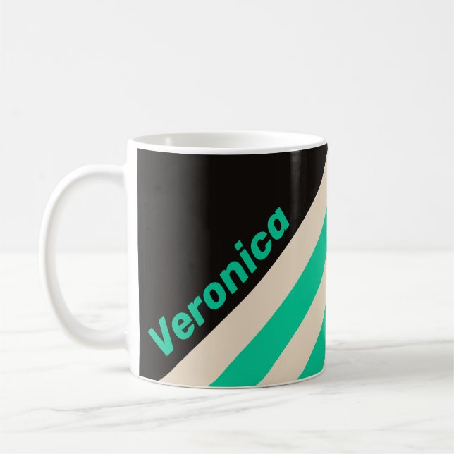 Retro Midnight Mint Stripes with Name Coffee Mug (Left)