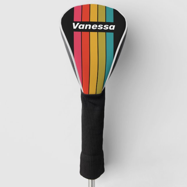 Retro Midnight Rainbow Pin Striped with Name Golf Head Cover (Front)