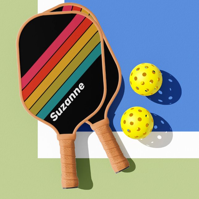 Retro Midnight Rainbow with Name Pickleball Paddle (Creator Uploaded)