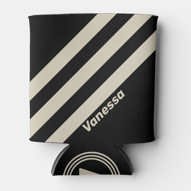 Retro Midnight Three Stripes with Name Can Cooler (Front)