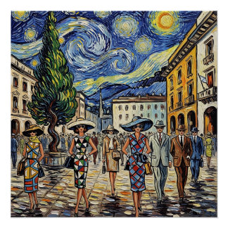 Retro Milan Fashion Scene Poster