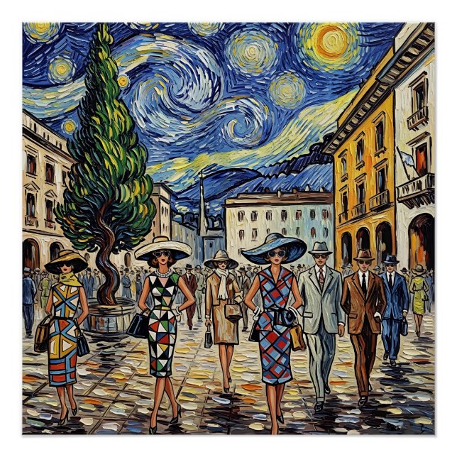 Retro Milan Fashion Scene Poster (Front)