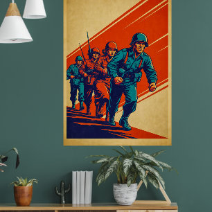 Retro Military Propaganda Poster – Soldiers in Act