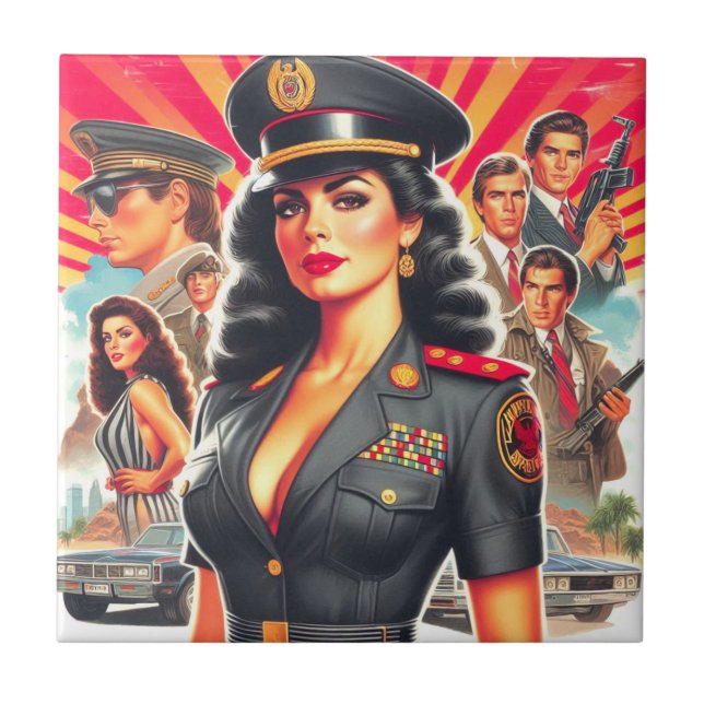 Retro Military Woman Ceramic Tile (Front)