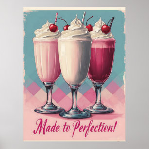Retro Milkshake Trio with Cherries and Cream Poster