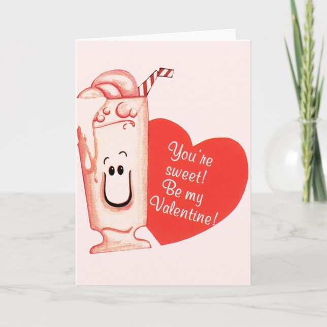 Retro Milkshake Valentine's Day Greeting Card (Front)