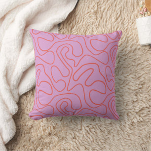 Retro Minimal Abstract Lines in Orange and Pink Cushion