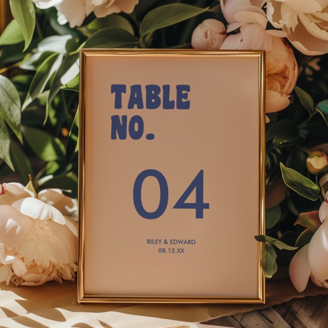 Retro Minimal Blue & Beige Wedding Table Number (Creator Uploaded)