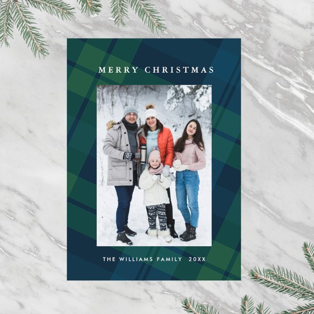 Retro Minimal Christmas Plaid PHOTO Magnetic Card (Creator Uploaded)