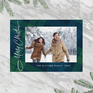 Retro Minimal Christmas Plaid PHOTO Magnetic Card