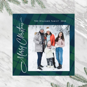 Retro Minimal Christmas Plaid PHOTO Magnetic Card