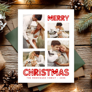 Retro Minimal Collage Merry Christmas Holiday Postcard