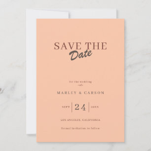 Retro Minimal Coral Peach Save The Date Wedding Invitation