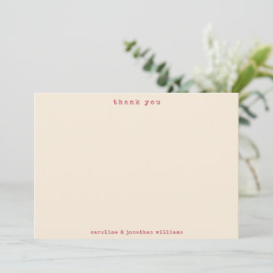 Retro Minimal Cream Red Typewriter Custom Wedding Thank You Card