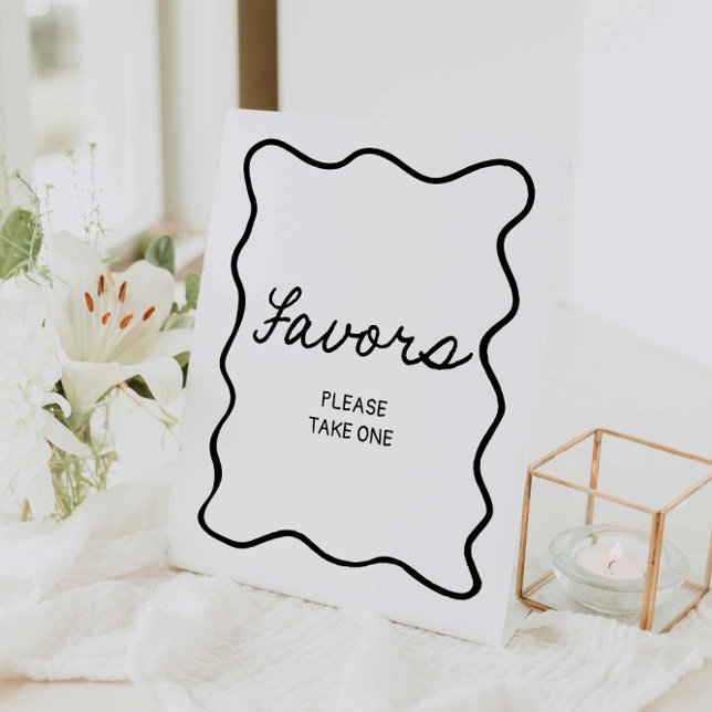 Retro Minimal Favours Bridal Shower Sign (Retro Minimal Black and White Favors Sign)