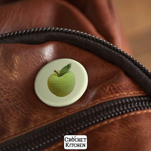 Retro Minimal Handmade Craft Green Crochet Apple 3 Cm Round Badge