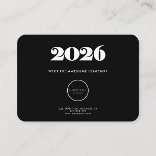 Retro minimalist Black Calendar 2026 corporate Business Card