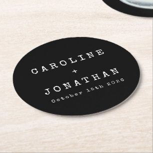 Retro Minimalist Black Typewriter Custom Wedding Round Paper Coaster