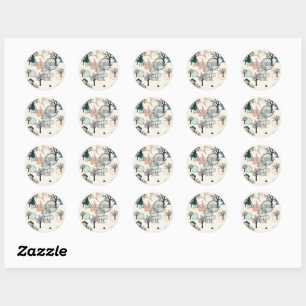 Retro Minimalist Branches and Shapes  Classic Round Sticker
