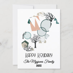 Retro Minimalist Branches and Shapes Geometric Holiday Card