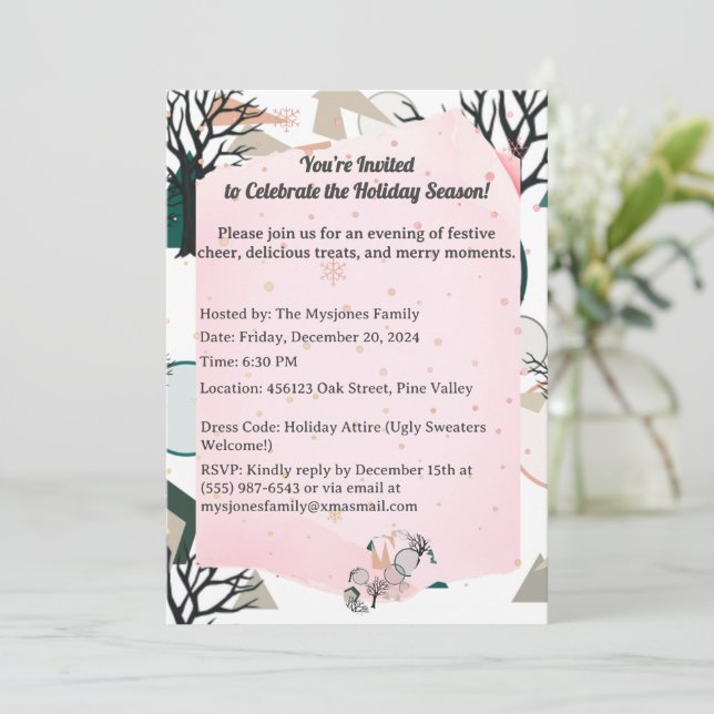 Retro Minimalist Branches and Shapes Invitation (Standing Front)