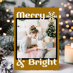 Retro Minimalist Brown Snowflake Christmas Photo Holiday Card