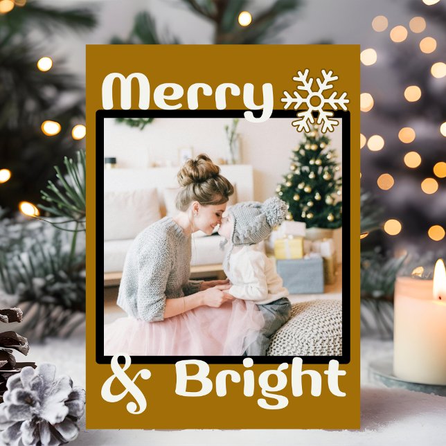 Retro Minimalist Brown Snowflake Christmas Photo Holiday Card (Creator Uploaded)