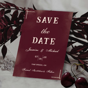 Retro Minimalist Burgundy & Ivory Classic Wedding Save The Date