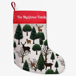 Retro Minimalist Deer Among Holiday Trees Small Christmas Stocking