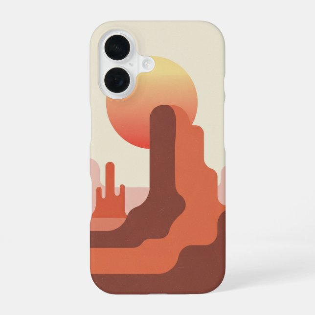 Retro Minimalist Desert Butte iPhone 16 Case (Back)