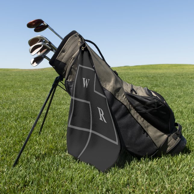 Retro Minimalist Geometric | Black Modern Monogram Golf Towel (Green)