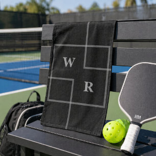 Retro Minimalist Geometric   Black Monogram Sports Hand Towel