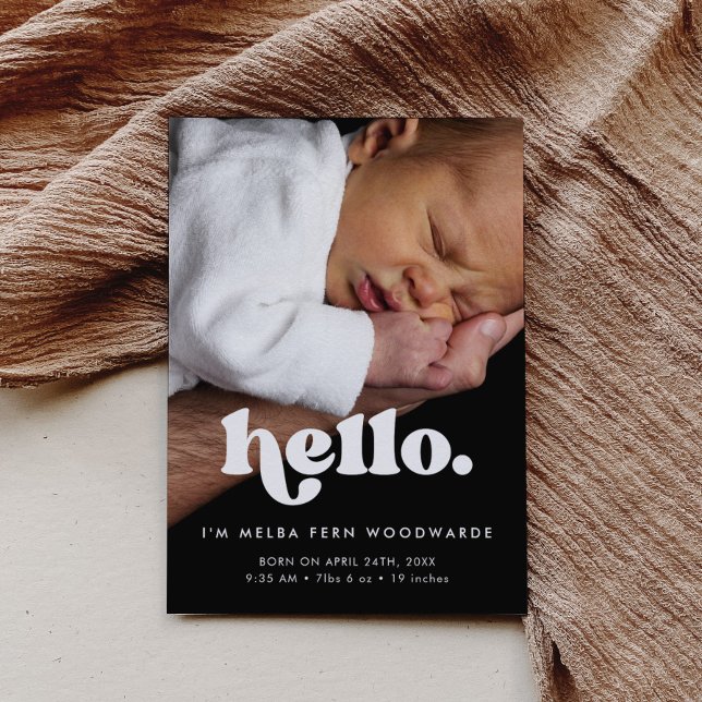 Retro minimalist Hello Baby photo Birth Announcement (Creator Uploaded)