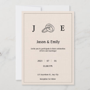 Retro Minimalist Ivory Ring Wedding  Invitation