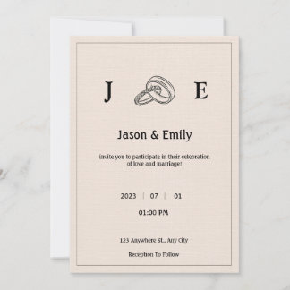 Retro Minimalist Ivory Ring Wedding  Invitation