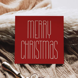 Retro Minimalist Merry Christmas Red Square Holiday Card