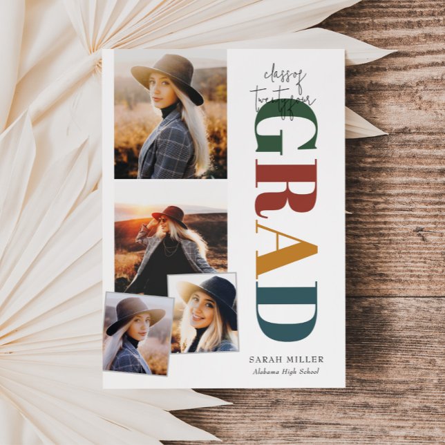 Retro Minimalist Modern Vertical 5 Pics Graduation Invitation (Creator Uploaded)
