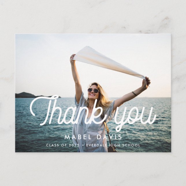 Retro minimalist Photo graduation thank you Postcard (Front)
