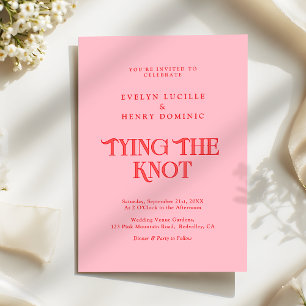 Retro Minimalist Pink and Red Modern Wedding Invitation