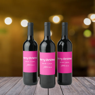 Retro Minimalist Pink Merry Christmas Holiday Wine Label