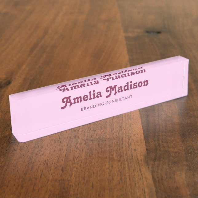 Retro Minimalist Pink Nameplate (Side)