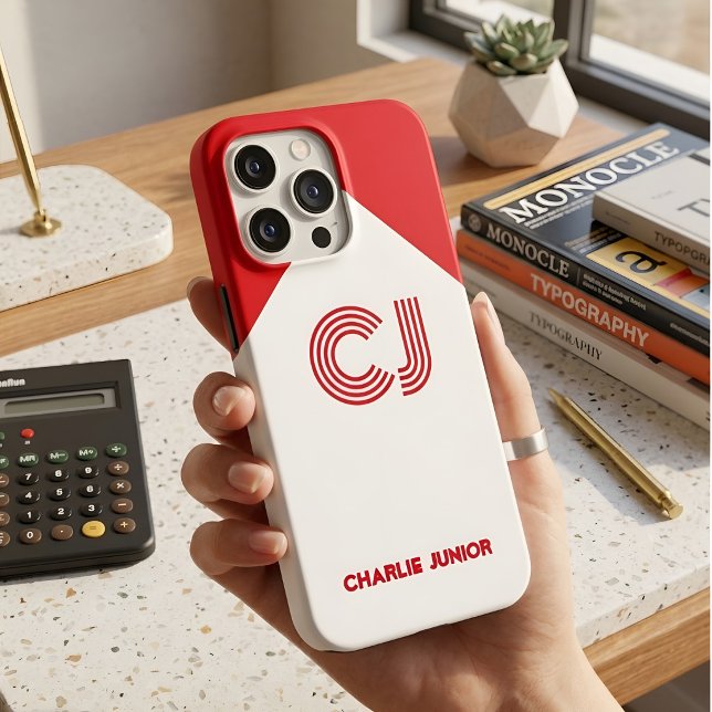 Retro Minimalist Red & White Custom Name Case-Mate iPhone Case (Creator Uploaded)