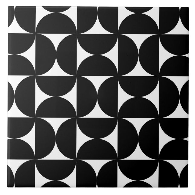 Retro Minimalist Style Black Geometric Bauhaus Ceramic Tile (Front)