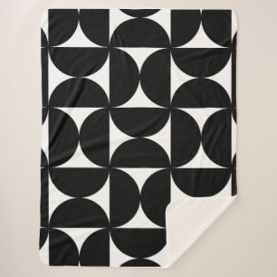 Retro Minimalist Style Black Geometric Bauhaus Sherpa Blanket