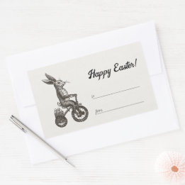 Retro Minimalistic Bunny Bike Egg Basket Easter Rectangular Sticker